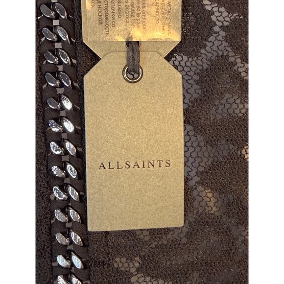 AllSaints Black Lace Chain Detail Cocktail Dress Size US 2 - Picture 7 of 9